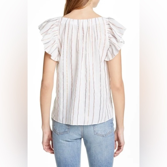 La Vie Rebecca Taylor Metallic Stripe Flowy Peasant Blouse Size Medium - Picture 2 of 7